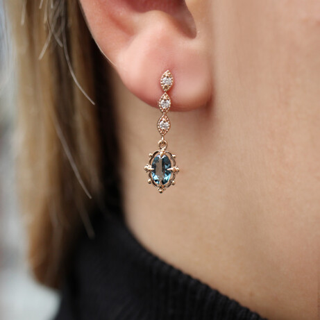 Vintage Aria London Blue & Pırlanta Küpe - 