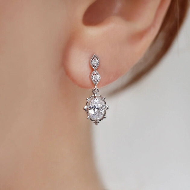 Vintage Aria Pırlanta & Beyaz Topaz Küpe - 