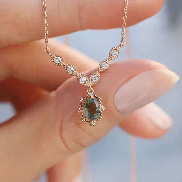 Vintage Aria Pırlanta & Yeşil Turmalin Kolye - 