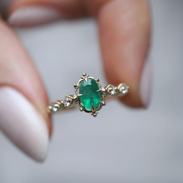 Vintage Aria Zümrüt & Pırlanta Yüzük - 