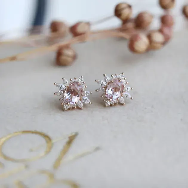 Vintage Artemis Morganite & Pırlanta Küpe - 