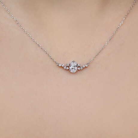 Vintage Asimetri Pırlanta & Beyaz Topaz Kolye - 