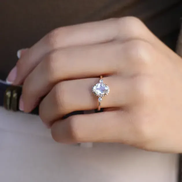 Vintage Beyaz Topaz & Pırlanta Yüzük - 