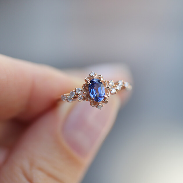 Vintage Emma Asimetri Blue Topaz & Pırlanta Yüzük - 1