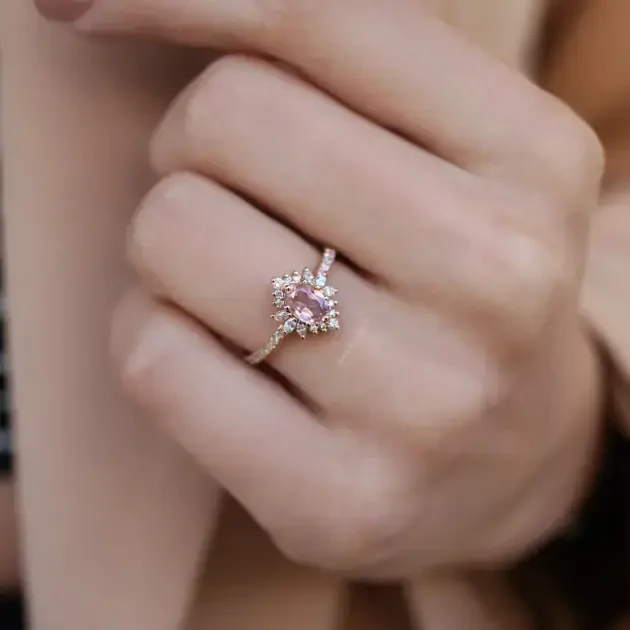 Vintage Hera Morganite & Pırlanta Yüzük - 