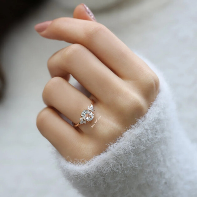 Vintage Lotus Beyaz Topaz & Pırlanta Yüzük - 