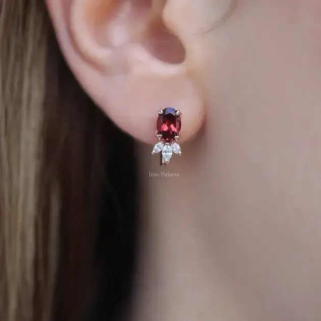 Vintage Lotus Turmalin & Pırlanta Küpe - 