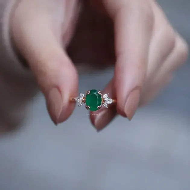 Vintage Lotus Zümrüt & Pırlanta Yüzük - 