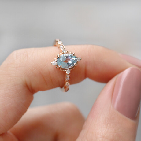 Vintage Mini Selius Blue Topaz & Pırlanta Yüzük - 1