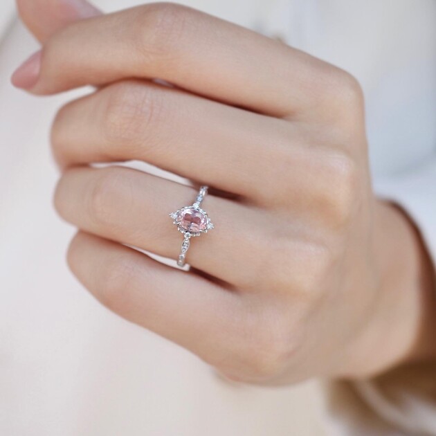 Vintage Mini Selius Morganite & Pırlanta Yüzük - 2