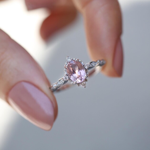 Vintage Mini Selius Morganite & Pırlanta Yüzük - 1