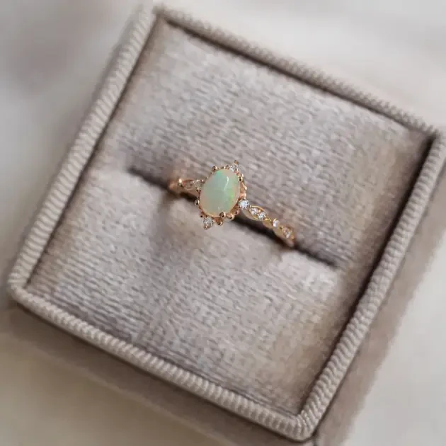 Vintage Mini Selius Opal & Pırlanta Yüzük - 