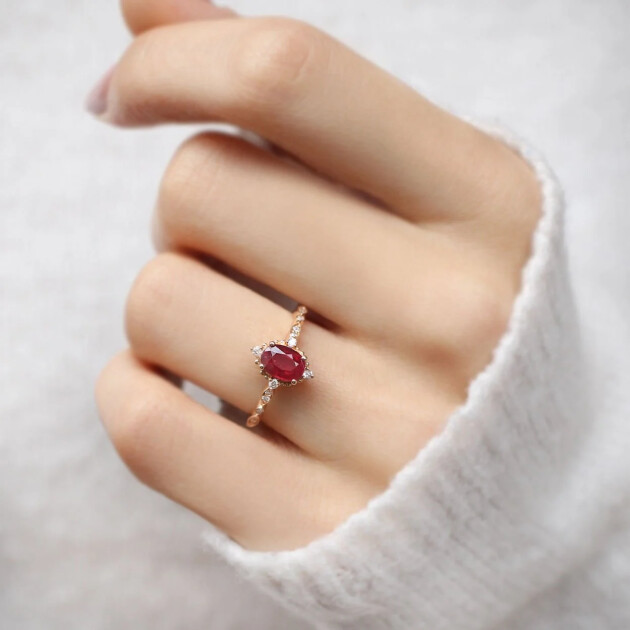 Vintage Mini Selius Yakut & Pırlanta Yüzük - 