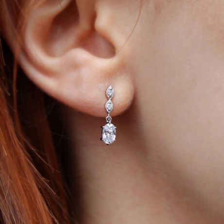 Vintage Oval Beyaz Topaz & Pırlanta Küpe - 