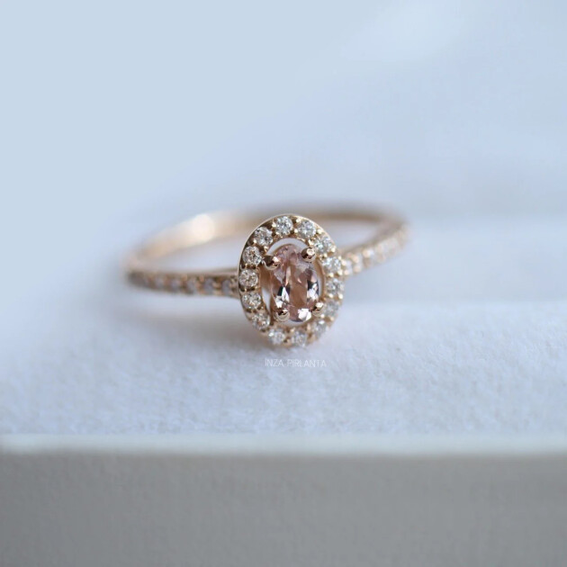 Vintage Oval Morganite & Pırlanta Yüzük - 