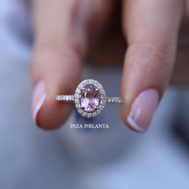 Vintage Oval Morganite & Pırlanta Yüzük - 2