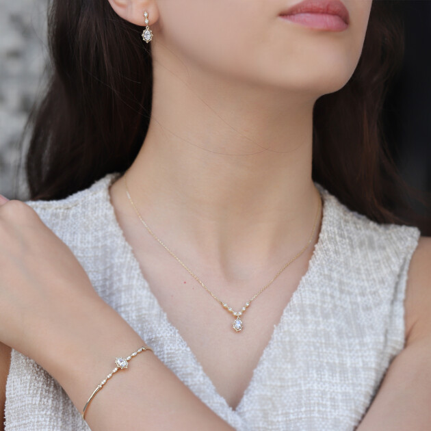 Vintage Özel Tasarım Aria Pırlanta & Beyaz Topaz Set - 1