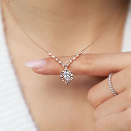 Vintage Özel Tasarım Lara Pırlanta & Beyaz Topaz Kolye - 