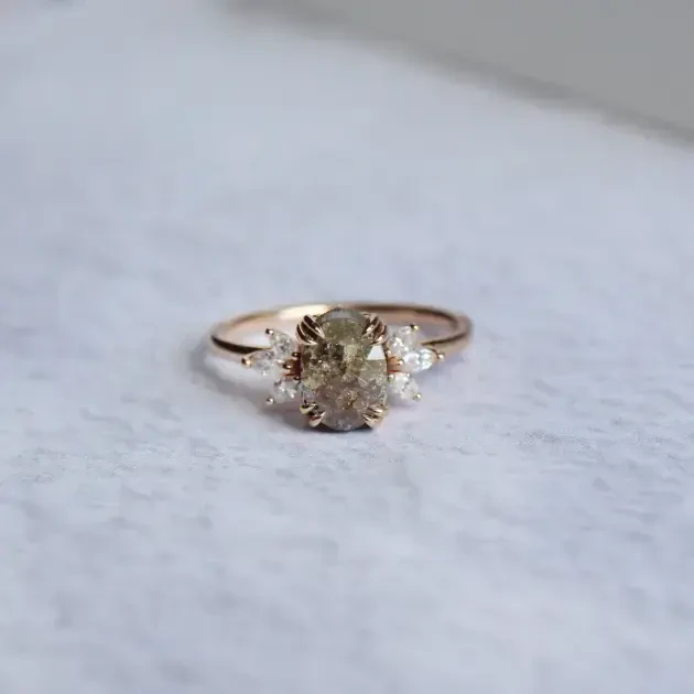 Vintage Özel Tasarım Lotus Ham Elmas & Pırlanta Yüzük - 