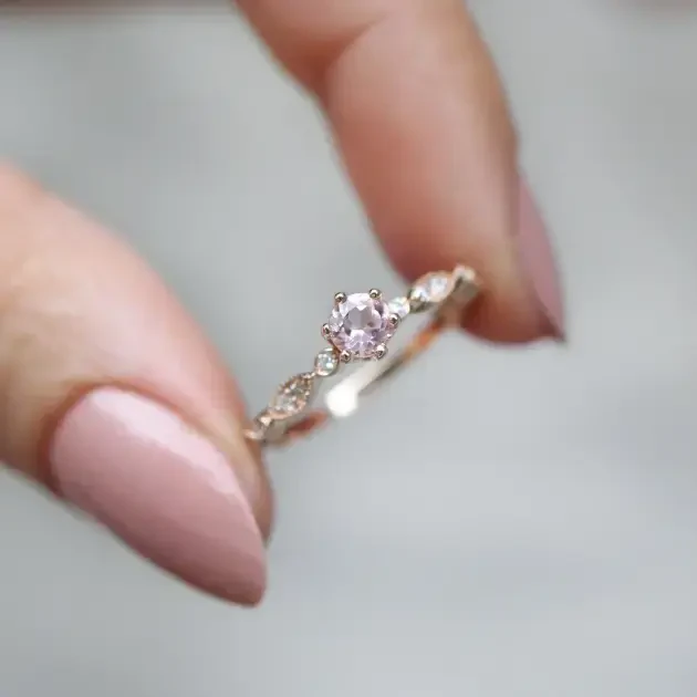 Vintage Özel Tasarım Morganite & Pırlanta Yüzük - 