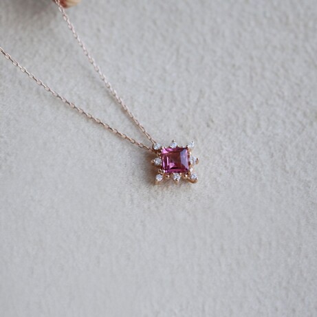 Vintage Özel Tasarım Prenses Turmalin & Pırlanta Kolye - 