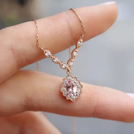 Vintage Venice Pırlanta & Morganite Kolye 