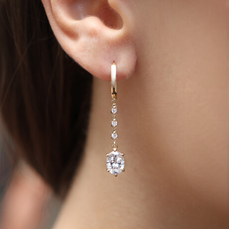 Vintage Pırlanta & Oval Beyaz Topaz Küpe - 