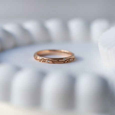 14 Ayar Vintage Pırlantalı Luna Alyans - 