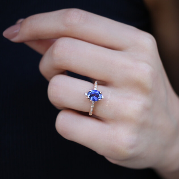 Vintage Selius Büyük Boy Blue Topaz & Pırlanta Yüzük - 2