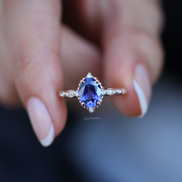 Vintage Selius Büyük Boy Blue Topaz & Pırlanta Yüzük - 1