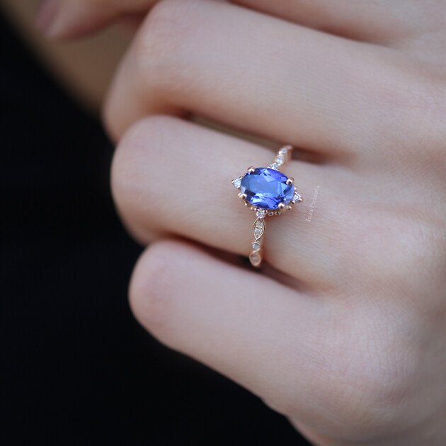 Vintage Selius Büyük Boy Blue Topaz & Pırlanta Yüzük - 3