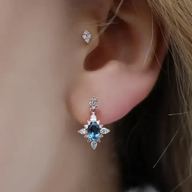 Vintage Selius London Blue & Pırlanta Küpe - 