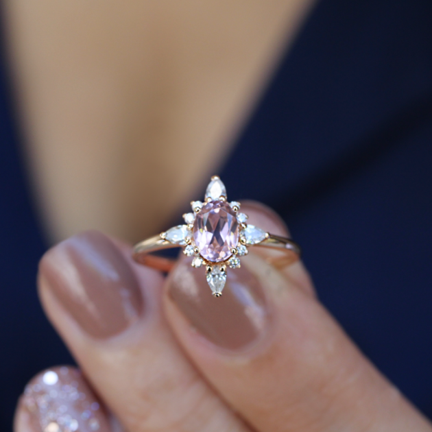 Vintage Selius Morganite & Pırlanta Yüzük - 1