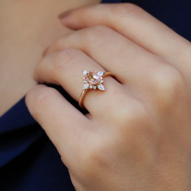 Vintage Selius Morganite & Pırlanta Yüzük - 2