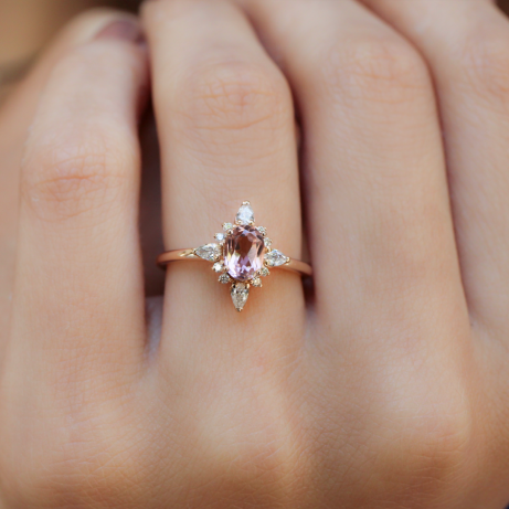 Vintage Selius Morganite & Pırlanta Yüzük - 4