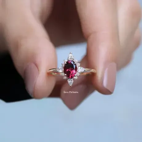 Vintage Selius Pırlanta & Rhodolite Yüzük - 1