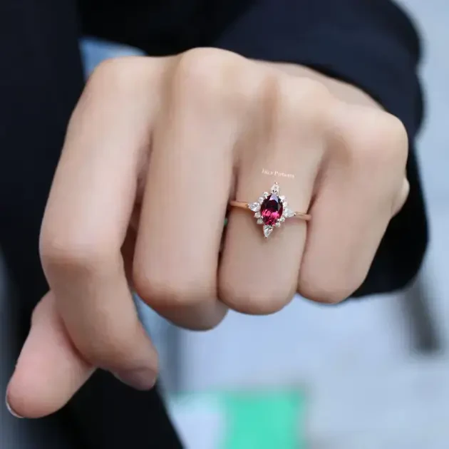 Vintage Selius Pırlanta & Rhodolite Yüzük - 2