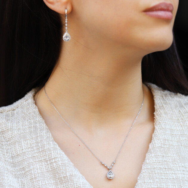 Vintage Tasarım Damla Beyaz Topaz & Pırlanta Set - 1