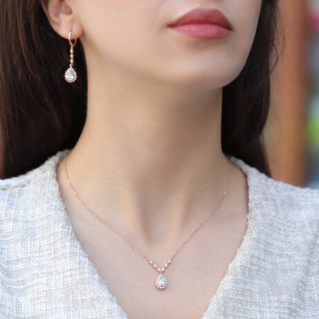 Vintage Tasarım Damla Beyaz Topaz & Pırlanta Set - 1