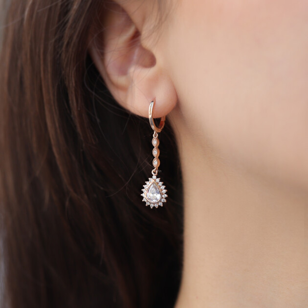 Vintage Tasarım Damla Beyaz Topaz & Pırlanta Set - 2