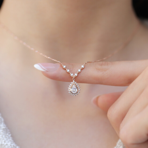 Vintage Tasarım Damla Beyaz Topaz & Pırlanta Set - 3