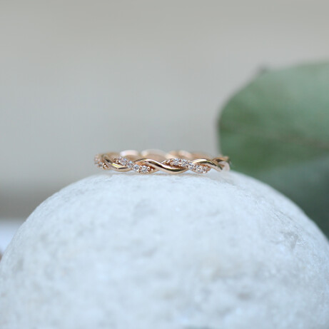 14 Ayar Altın Tasarım Pırlantalı Burgu Alyans - 