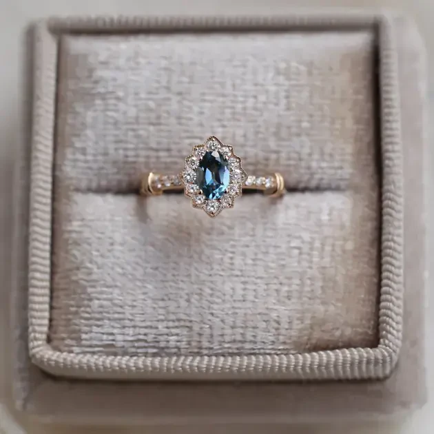 Vintage Venice London Blue & Pırlanta Yüzük - 