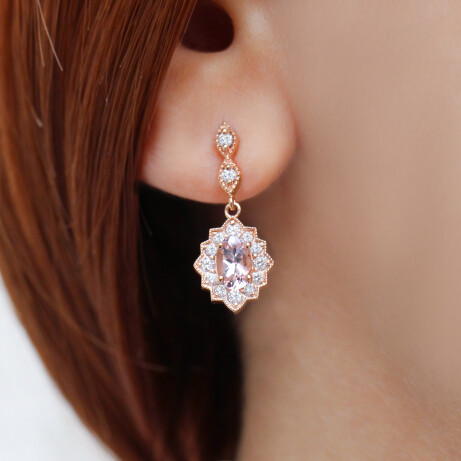 Vintage Venice Pırlanta & Morganite Küpe - 