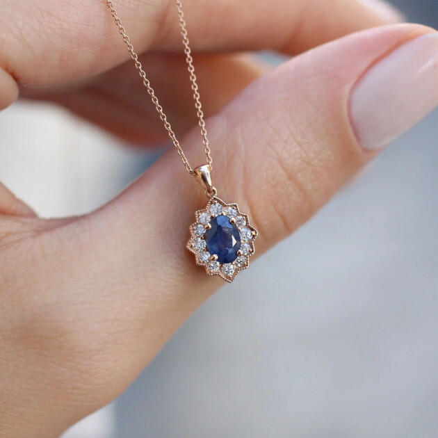 Vintage Venice Pırlanta & Safir Kolye - 